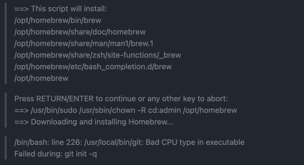 What is "Bad CPU Type in Executable Homebrew"?