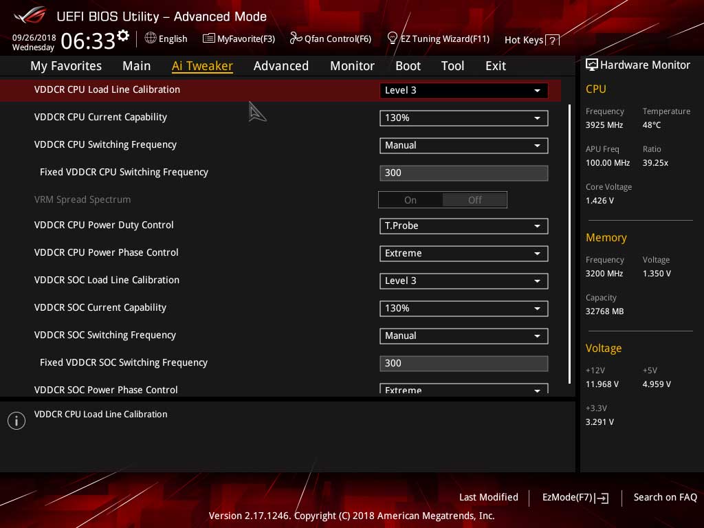 CPU Switching Frequency: